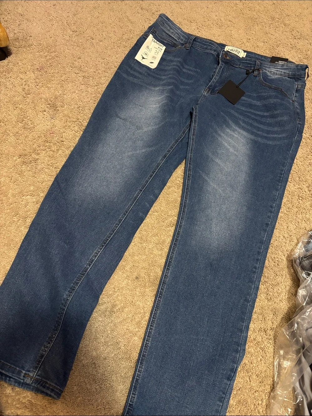 House of Triot Blue Denim Straight Men’s Jeans with Gold Stitching